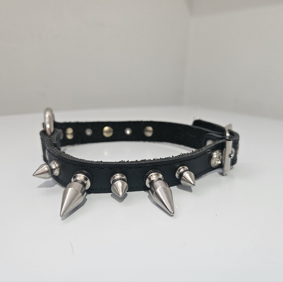Collar Necklace Leather With Spikes, Ring, Buckle - Picture 4 of 11